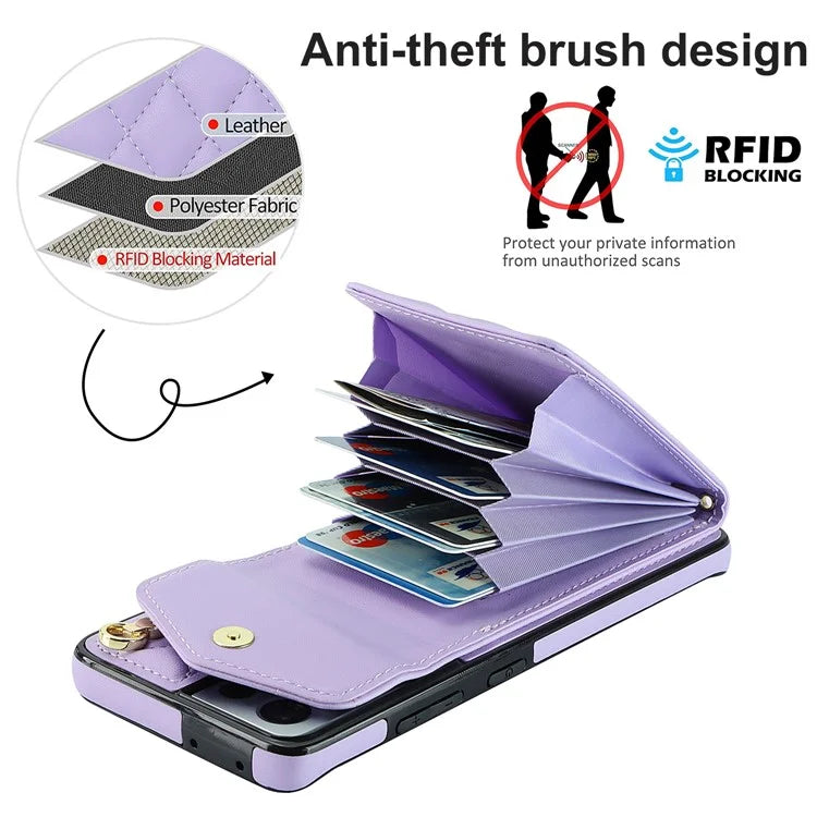 For Samsung Galaxy S21 Ultra 5G Case Card Bag Leather+TPU Crossbody Cover with Ring Kickstand