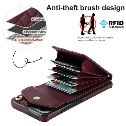 For Samsung Galaxy S21 Ultra 5G Case Card Bag Leather+TPU Crossbody Cover with Ring Kickstand