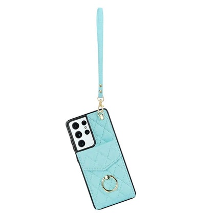 For Samsung Galaxy S21 Ultra 5G Case Card Bag Leather+TPU Crossbody Cover with Ring Kickstand