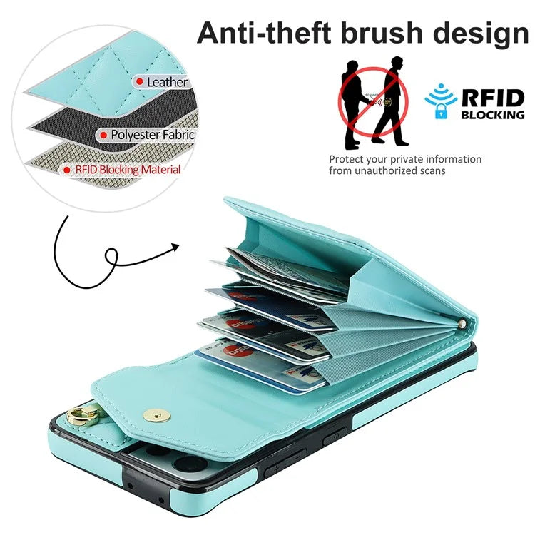 For Samsung Galaxy S21 Ultra 5G Case Card Bag Leather+TPU Crossbody Cover with Ring Kickstand