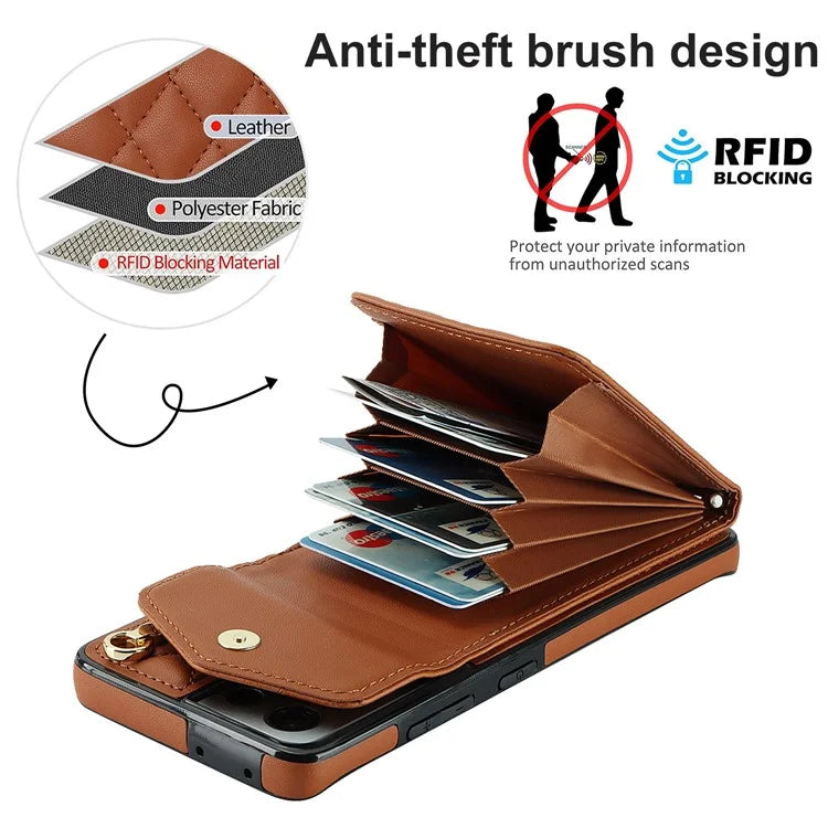 For Samsung Galaxy S21 Ultra 5G Case Card Bag Leather+TPU Crossbody Cover with Ring Kickstand