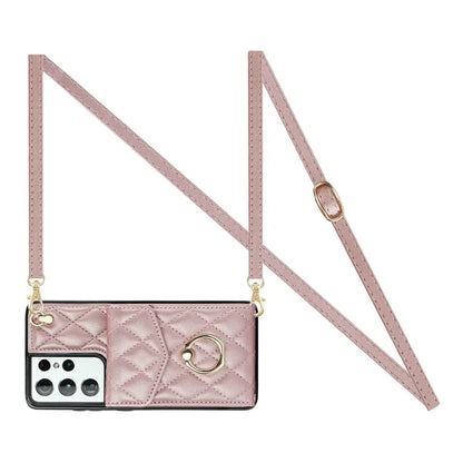 For Samsung Galaxy S21 Ultra 5G Case Card Bag Leather+TPU Crossbody Cover with Ring Kickstand