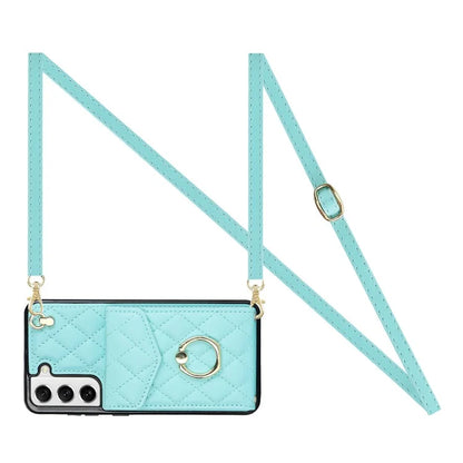 For Samsung Galaxy S21 5G / 4G Cell Phone Case Card Bag Leather+TPU Anti-fall Cover with 2 Straps