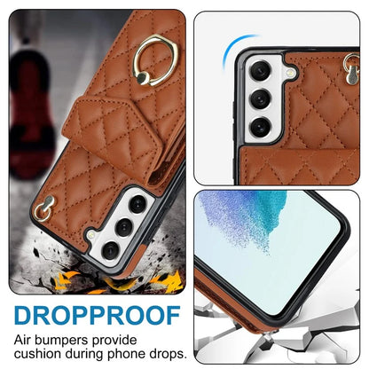 For Samsung Galaxy S21 5G / 4G Cell Phone Case Card Bag Leather+TPU Anti-fall Cover with 2 Straps