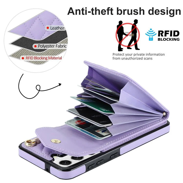 For Samsung Galaxy S21 5G / 4G Cell Phone Case Card Bag Leather+TPU Anti-fall Cover with 2 Straps