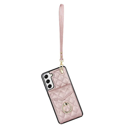 For Samsung Galaxy S23 Cell Phone Case Card Holder Ring Kickstand PU Leather+TPU Back Cover