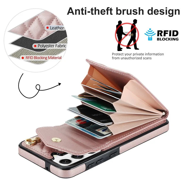 For Samsung Galaxy S23 Cell Phone Case Card Holder Ring Kickstand PU Leather+TPU Back Cover