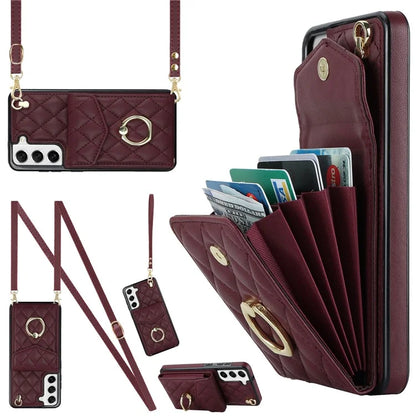 For Samsung Galaxy S23 Cell Phone Case Card Holder Ring Kickstand PU Leather+TPU Back Cover