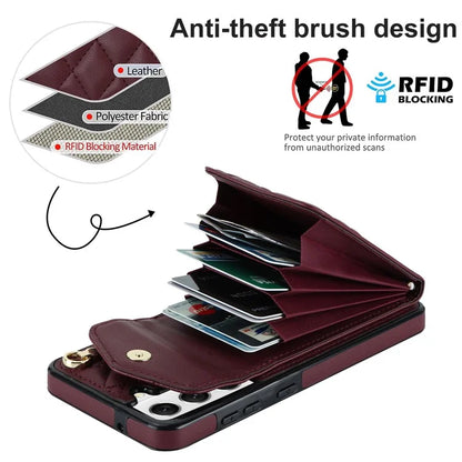 For Samsung Galaxy S23 Cell Phone Case Card Holder Ring Kickstand PU Leather+TPU Back Cover