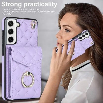 For Samsung Galaxy S23 Cell Phone Case Card Holder Ring Kickstand PU Leather+TPU Back Cover