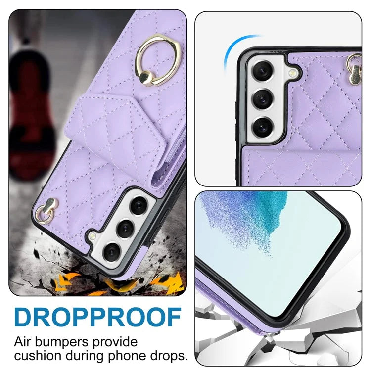 For Samsung Galaxy S23 Cell Phone Case Card Holder Ring Kickstand PU Leather+TPU Back Cover