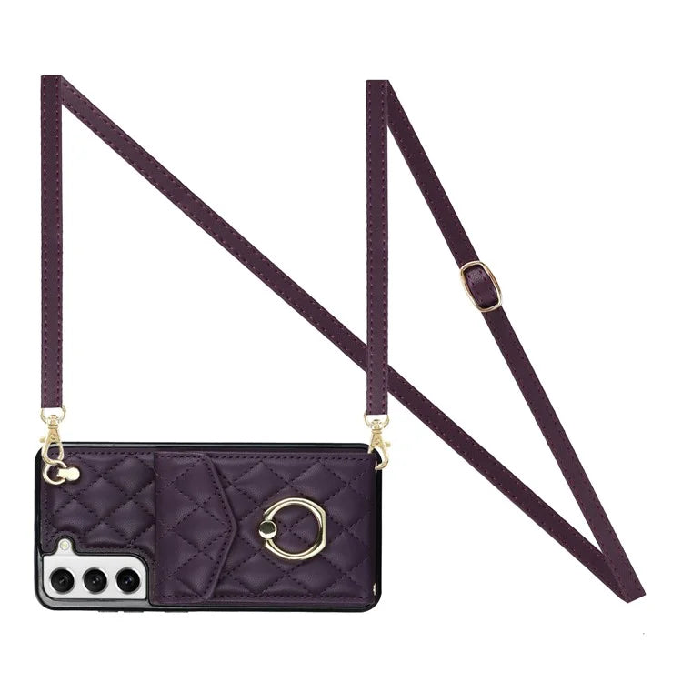 For Samsung Galaxy S23 Cell Phone Case Card Holder Ring Kickstand PU Leather+TPU Back Cover