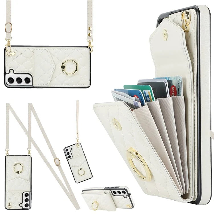 For Samsung Galaxy S23 Cell Phone Case Card Holder Ring Kickstand PU Leather+TPU Back Cover
