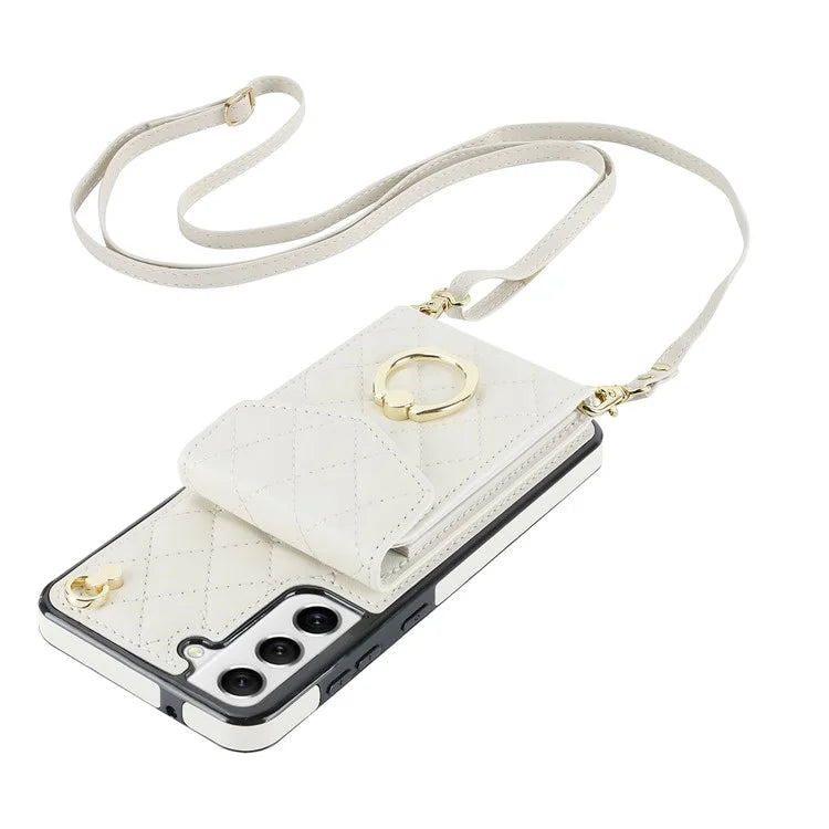 For Samsung Galaxy S23 Cell Phone Case Card Holder Ring Kickstand PU Leather+TPU Back Cover