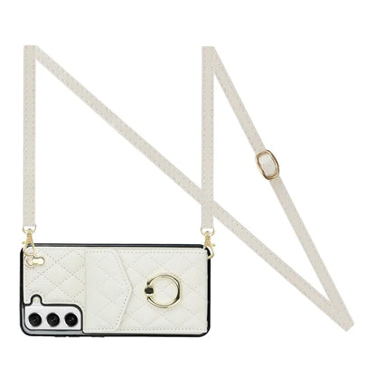 For Samsung Galaxy S23 Cell Phone Case Card Holder Ring Kickstand PU Leather+TPU Back Cover