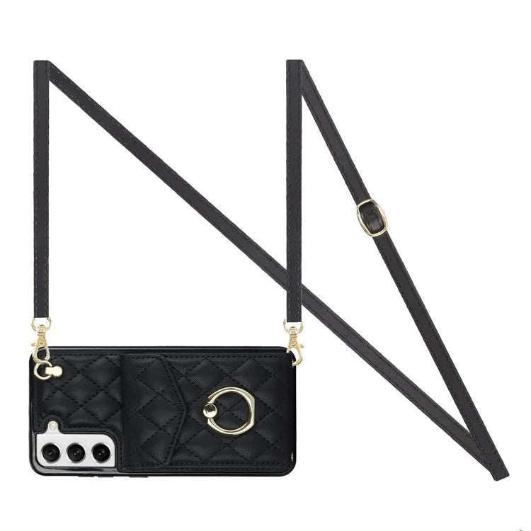 For Samsung Galaxy S23 Cell Phone Case Card Holder Ring Kickstand PU Leather+TPU Back Cover