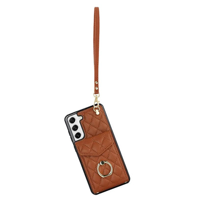 For Samsung Galaxy S21 FE 5G Case Rhombus Pattern Card Bag Leather+TPU Phone Cover with 2 Straps