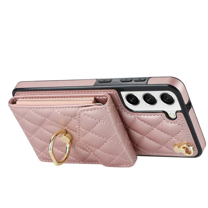 For Samsung Galaxy S21 FE 5G Case Rhombus Pattern Card Bag Leather+TPU Phone Cover with 2 Straps