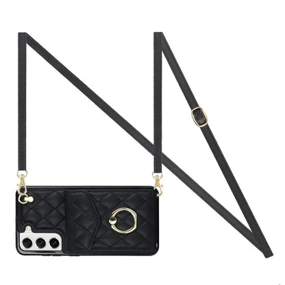For Samsung Galaxy S21+ 5G Cell Phone Case Card Holder Ring Kickstand PU+TPU Anti-scratch Cover