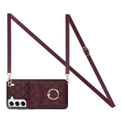 For Samsung Galaxy S21+ 5G Cell Phone Case Card Holder Ring Kickstand PU+TPU Anti-scratch Cover