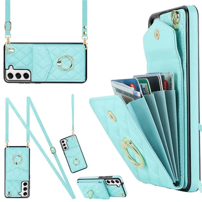 For Samsung Galaxy S21+ 5G Cell Phone Case Card Holder Ring Kickstand PU+TPU Anti-scratch Cover