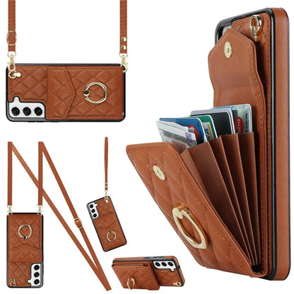 For Samsung Galaxy S21+ 5G Cell Phone Case Card Holder Ring Kickstand PU+TPU Anti-scratch Cover
