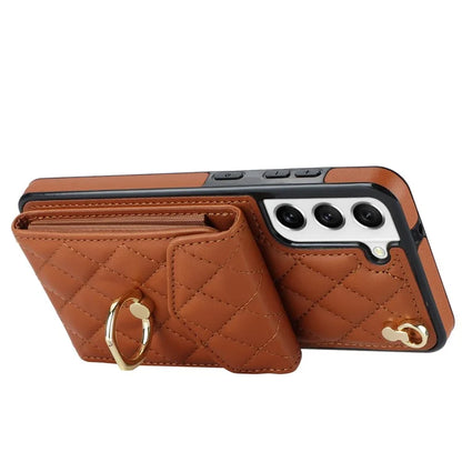 For Samsung Galaxy S21+ 5G Cell Phone Case Card Holder Ring Kickstand PU+TPU Anti-scratch Cover