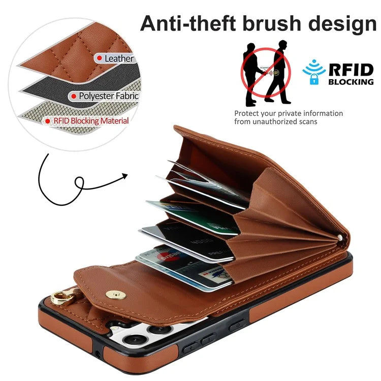 For Samsung Galaxy S21+ 5G Cell Phone Case Card Holder Ring Kickstand PU+TPU Anti-scratch Cover