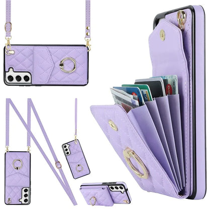 For Samsung Galaxy S21+ 5G Cell Phone Case Card Holder Ring Kickstand PU+TPU Anti-scratch Cover
