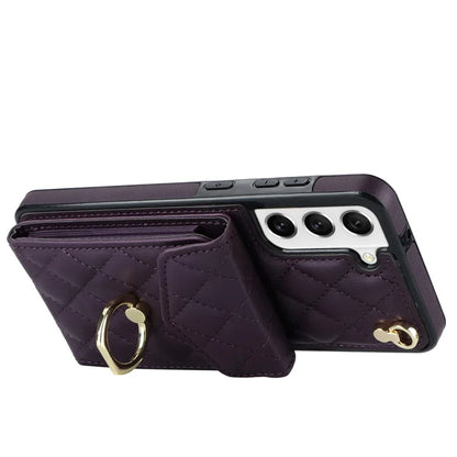 For Samsung Galaxy S21+ 5G Cell Phone Case Card Holder Ring Kickstand PU+TPU Anti-scratch Cover