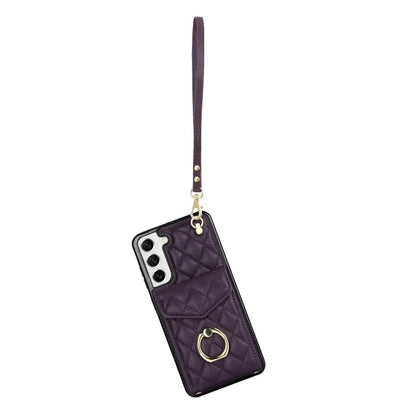 For Samsung Galaxy S21+ 5G Cell Phone Case Card Holder Ring Kickstand PU+TPU Anti-scratch Cover
