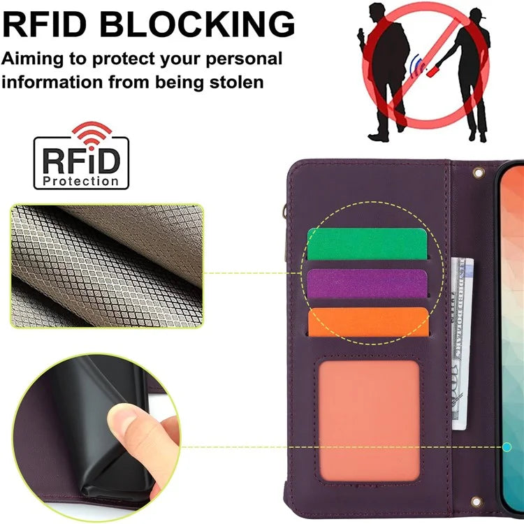 For Samsung Galaxy S24+ Cell Phone Case RFID Blocking Multiple Card Slots Leather Cover