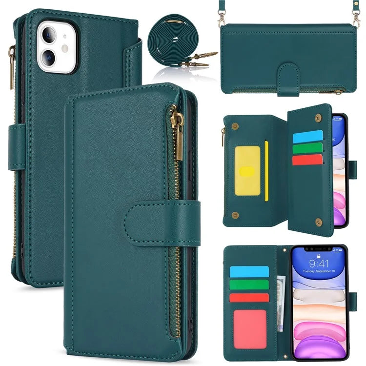 Cell Phone Case for iPhone 11 Card Slots PU Leather Cover with Zipper Pocket