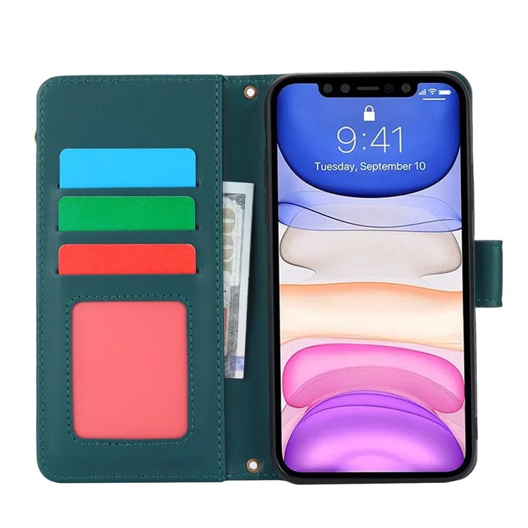 Cell Phone Case for iPhone 11 Card Slots PU Leather Cover with Zipper Pocket