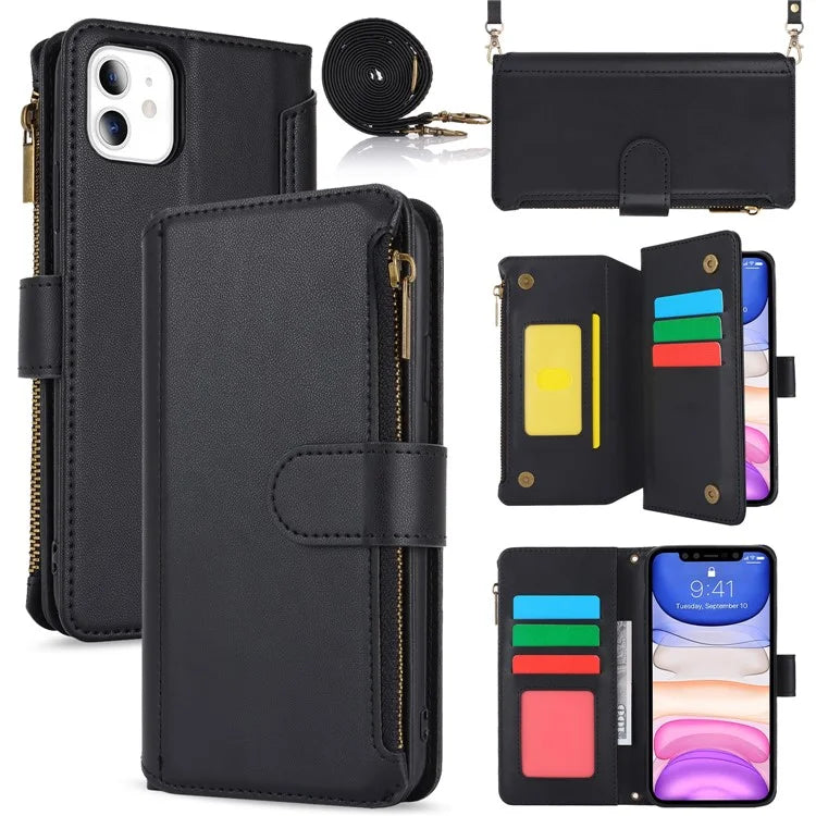 Cell Phone Case for iPhone 11 Card Slots PU Leather Cover with Zipper Pocket