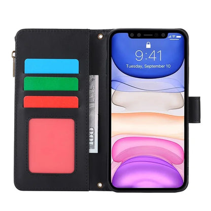 Cell Phone Case for iPhone 11 Card Slots PU Leather Cover with Zipper Pocket
