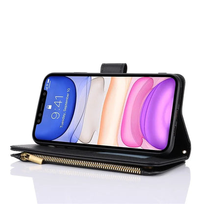 Cell Phone Case for iPhone 11 Card Slots PU Leather Cover with Zipper Pocket