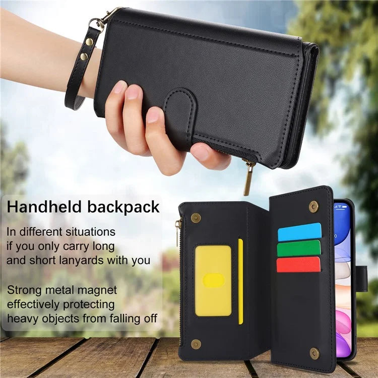 Cell Phone Case for iPhone 11 Card Slots PU Leather Cover with Zipper Pocket
