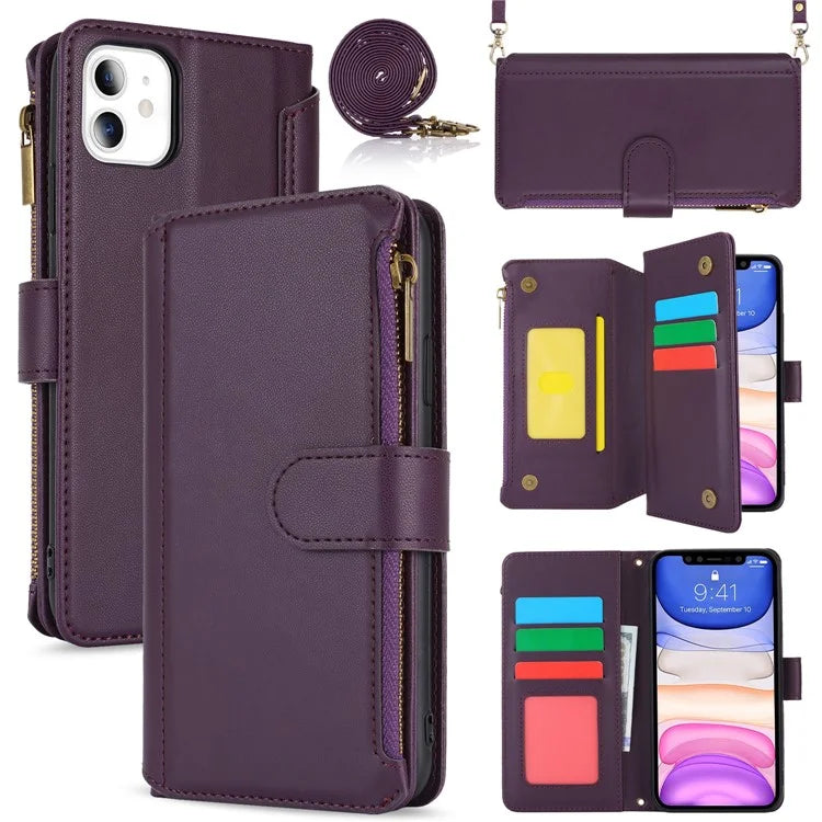 Cell Phone Case for iPhone 11 Card Slots PU Leather Cover with Zipper Pocket
