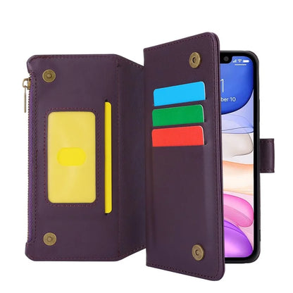 Cell Phone Case for iPhone 11 Card Slots PU Leather Cover with Zipper Pocket