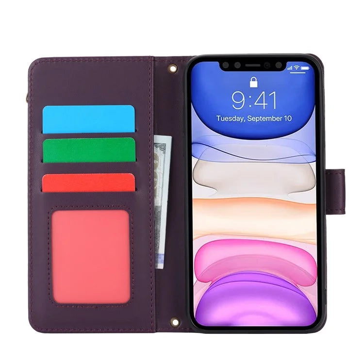 Cell Phone Case for iPhone 11 Card Slots PU Leather Cover with Zipper Pocket