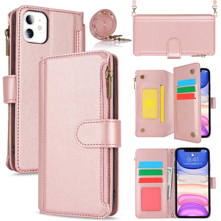 Cell Phone Case for iPhone 11 Card Slots PU Leather Cover with Zipper Pocket