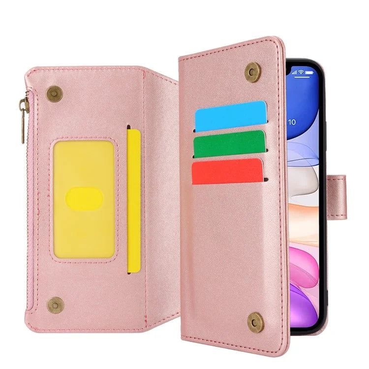 Cell Phone Case for iPhone 11 Card Slots PU Leather Cover with Zipper Pocket