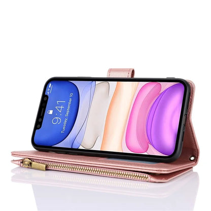 Cell Phone Case for iPhone 11 Card Slots PU Leather Cover with Zipper Pocket