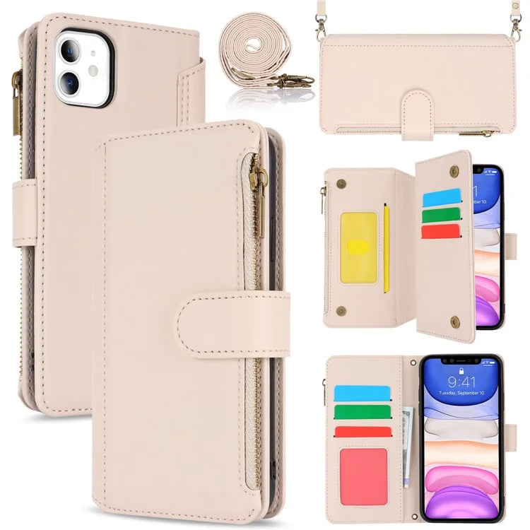 Cell Phone Case for iPhone 11 Card Slots PU Leather Cover with Zipper Pocket