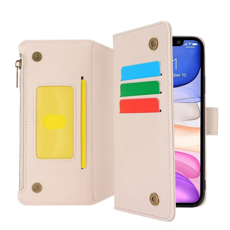 Cell Phone Case for iPhone 11 Card Slots PU Leather Cover with Zipper Pocket