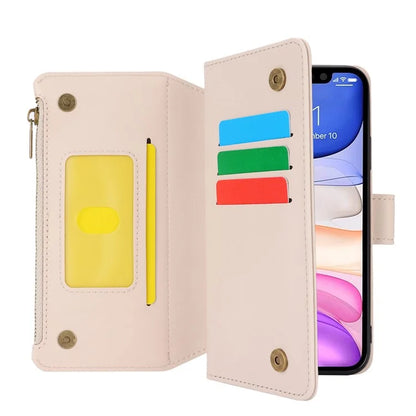 Cell Phone Case for iPhone 11 Card Slots PU Leather Cover with Zipper Pocket