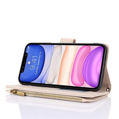 Cell Phone Case for iPhone 11 Card Slots PU Leather Cover with Zipper Pocket