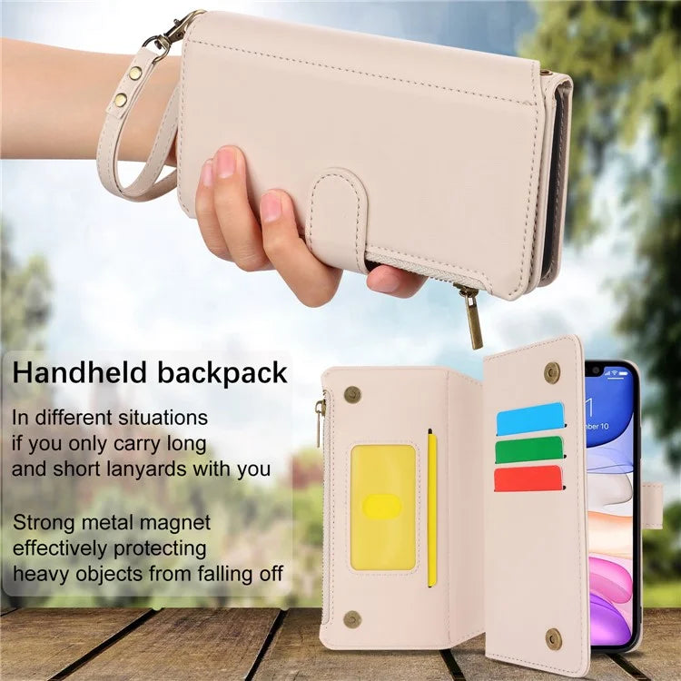Cell Phone Case for iPhone 11 Card Slots PU Leather Cover with Zipper Pocket