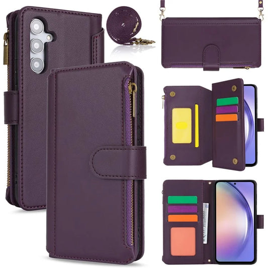 Cell Phone Case for Samsung Galaxy A54 5G RFID Blocking Leather Cover with 2 Straps